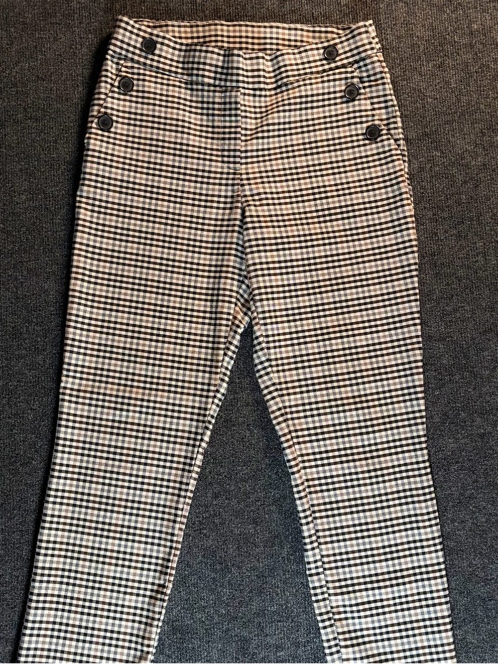 Jules & Leopold Black and White Gingham Button-Front Stretch Pants
